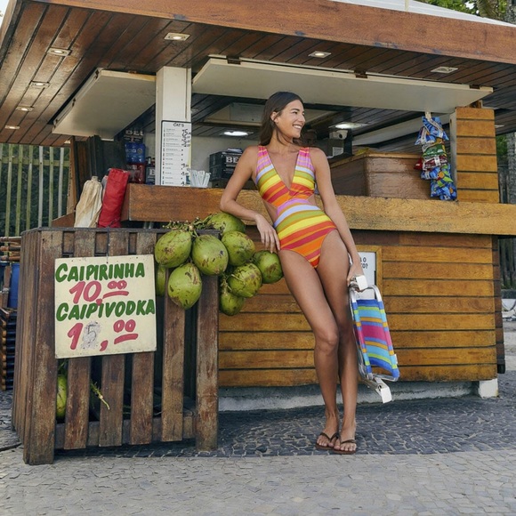 Farm Rio Shiny Stripes One Piece Swimsuit - Picture 2 of 9